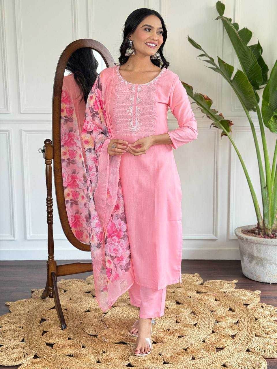 Rayon Embroidery Party wear Pink Salwar Suit - MYLUXURY LANE ENTERPRISE